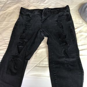 High waisted black ripped jeans